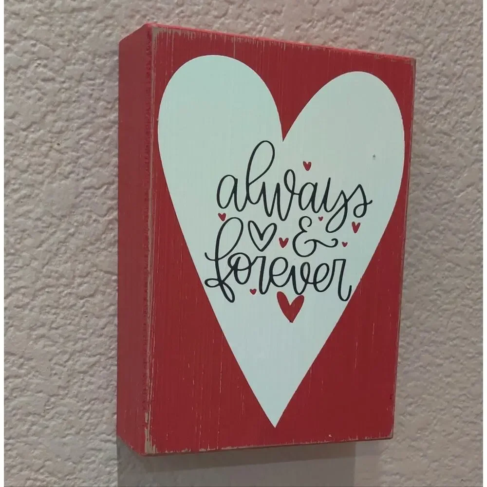 Always and Forever Red Wooden Valentine's Day Heart Love Wall Tabletop Decor